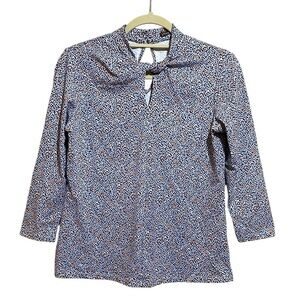 J. McLaughlin Blue Pattern Keyhole 3/4 Sleeve Catalina Cloth Blouse Size XS